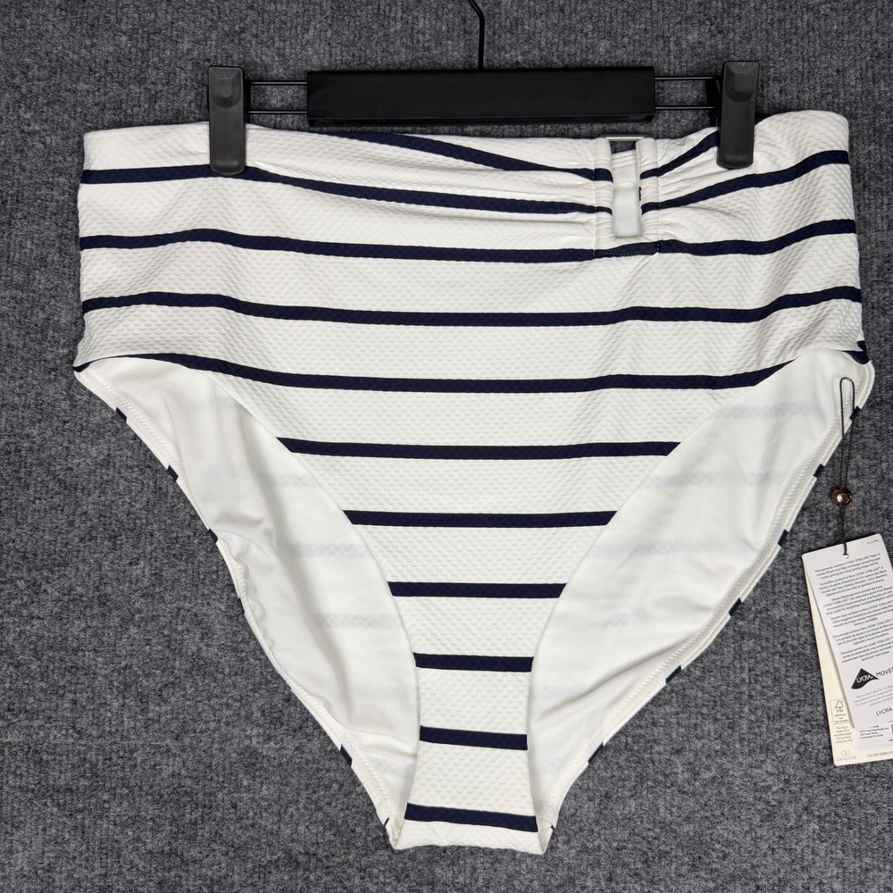 CALIA Asym Rectangle Trim Swim Bottom White Blue Stripe Mesh XL WSA15405PRTM